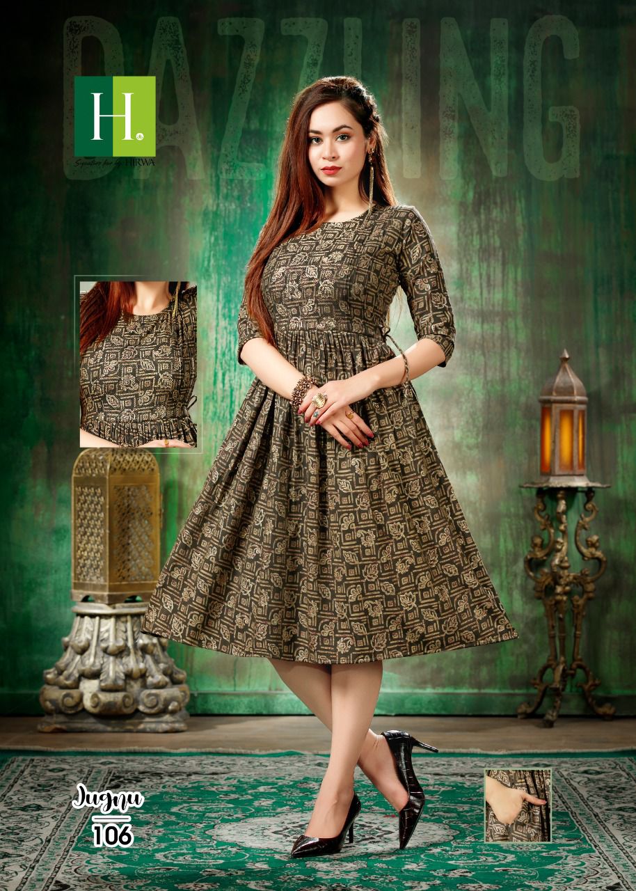 Hirwa Jugnu Latest Designer Ethnic Wear Heavy Foil Print Anarkali Kurti Collection